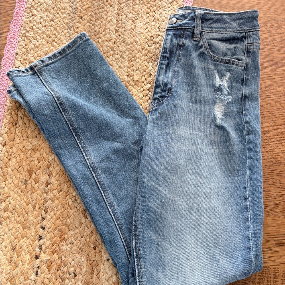 KanCan Signature Baggy Fit size 24Light Blue High-Rise Distressed Straight Jeans